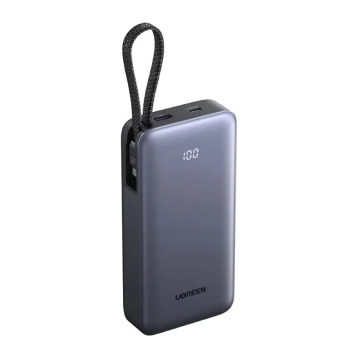 UGREEN PB537 20000 mAh 55 W powerbanka so zabudovaným USB-C káblom, sivá - 1
