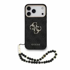 iPhone 18 Pro Max čierne puzdro Guess 4G s kovovým logom a remienkom