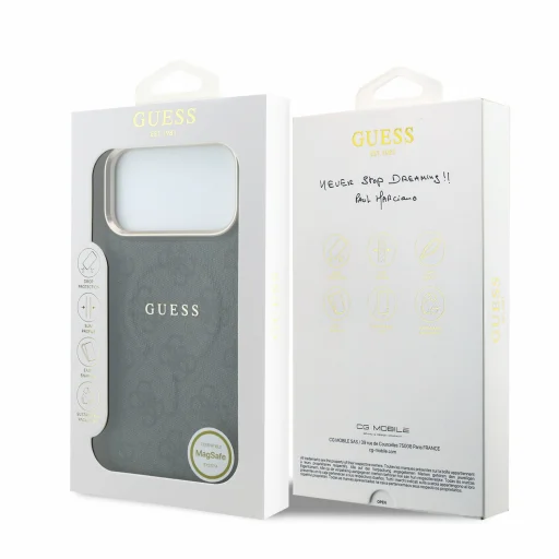 iPhone 18 Pro čierny Guess PU kožený 4G kryt so zlatým rámom, embosovaný MagSafe - 7