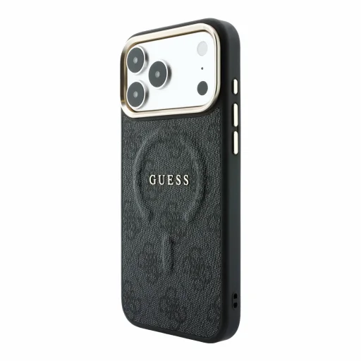 iPhone 18 Pro čierny Guess PU kožený 4G kryt so zlatým rámom, embosovaný MagSafe - 2