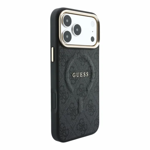 iPhone 18 Pro čierny Guess PU kožený 4G kryt so zlatým rámom, embosovaný MagSafe - 4