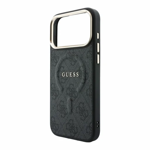 iPhone 18 Pro čierny Guess PU kožený 4G kryt so zlatým rámom, embosovaný MagSafe - 5