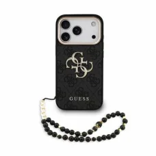 iPhone 18 Pro čierne puzdro Guess PU 4G Metal Logo s remienkom