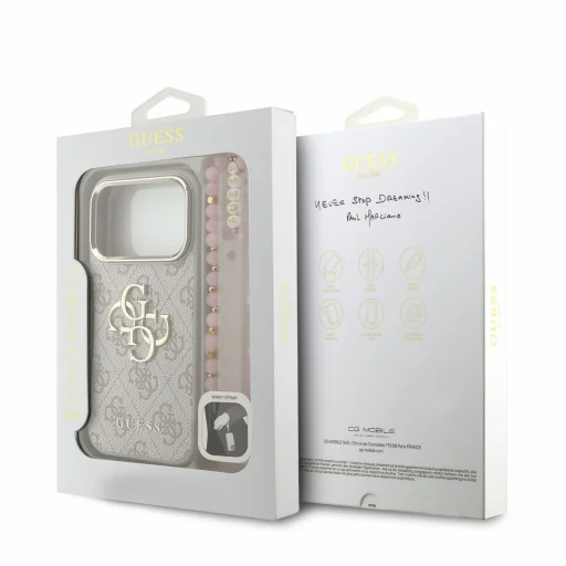 iPhone 18 Pro ružový Guess PU 4G Metal Logo Strap kryt - 8