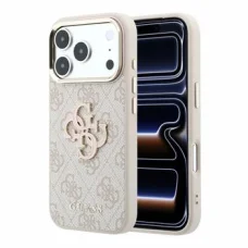 iPhone 18 Pro Max ružový Guess PU 4G živicový kryt s kovovým logom
