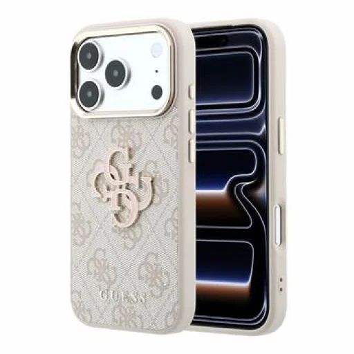 iPhone 18 Pro Max ružový Guess PU 4G živicový kryt s kovovým logom - 1