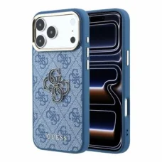Modré puzdro Guess PU 4G Resin Metal Logo pre iPhone 18 Pro