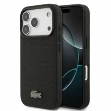 iPhone 18 Pro fekete Lacoste Iconic Petit Pique PVC MagSafe tok fém logóval
