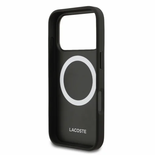  iPhone 18 Pro fekete Lacoste Iconic Petit Pique PVC MagSafe tok fém logóval - 6