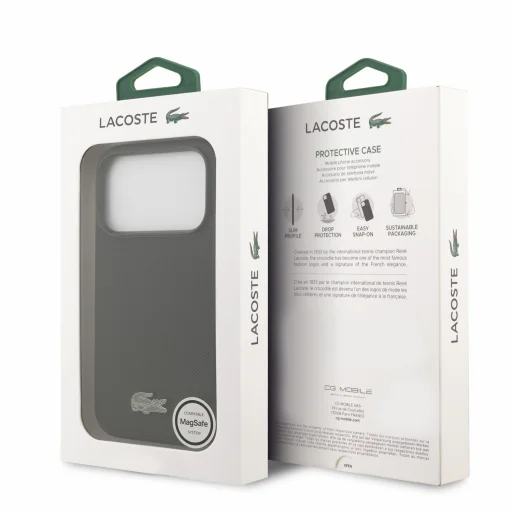  iPhone 18 Pro fekete Lacoste Iconic Petit Pique PVC MagSafe tok fém logóval - 7