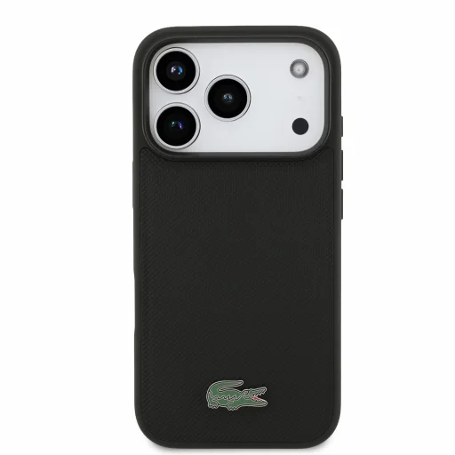  iPhone 18 Pro fekete Lacoste Iconic Petit Pique PVC MagSafe tok fém logóval - 3