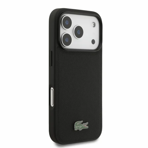  iPhone 18 Pro fekete Lacoste Iconic Petit Pique PVC MagSafe tok fém logóval - 4