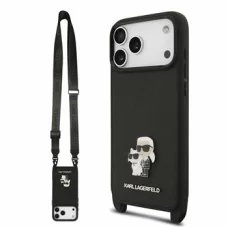 iPhone 18 Pro čierne Karl Lagerfeld Saffiano Crossbody Strap Karl and Choupette puzdro