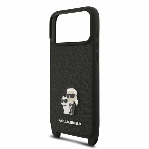iPhone 18 Pro čierne Karl Lagerfeld Saffiano Crossbody Strap Karl and Choupette puzdro - 6