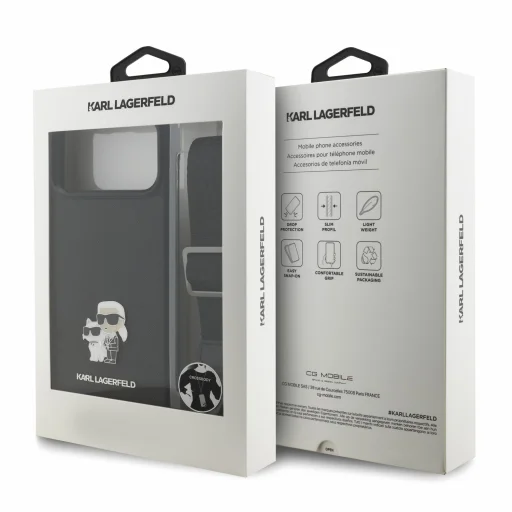 iPhone 18 Pro čierne Karl Lagerfeld Saffiano Crossbody Strap Karl and Choupette puzdro - 8