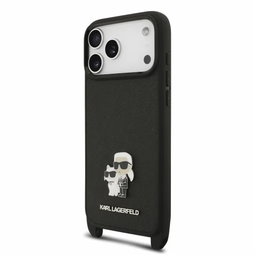 iPhone 18 Pro čierne Karl Lagerfeld Saffiano Crossbody Strap Karl and Choupette puzdro - 3
