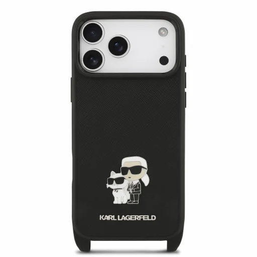 iPhone 18 Pro čierne Karl Lagerfeld Saffiano Crossbody Strap Karl and Choupette puzdro - 4