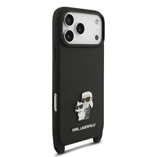 iPhone 18 Pro čierne Karl Lagerfeld Saffiano Crossbody Strap Karl and Choupette puzdro - 5