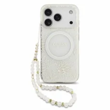 iPhone 18 Pro biele puzdro Guess IML Flowers Allover Strap MagSafe