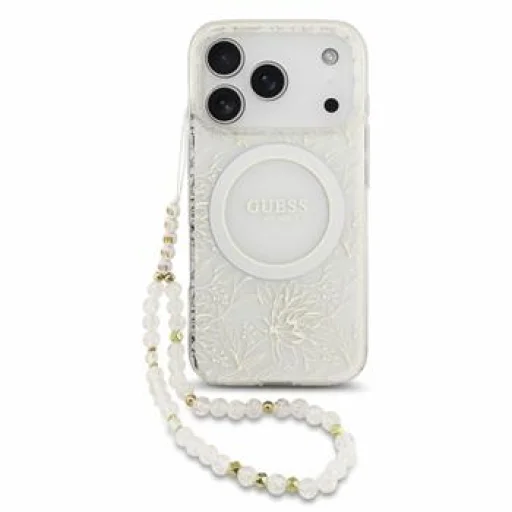 iPhone 18 Pro biele puzdro Guess IML Flowers Allover Strap MagSafe - 1