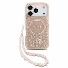iPhone 18 Pro ružové puzdro Guess IML Flowers Allover Strap MagSafe