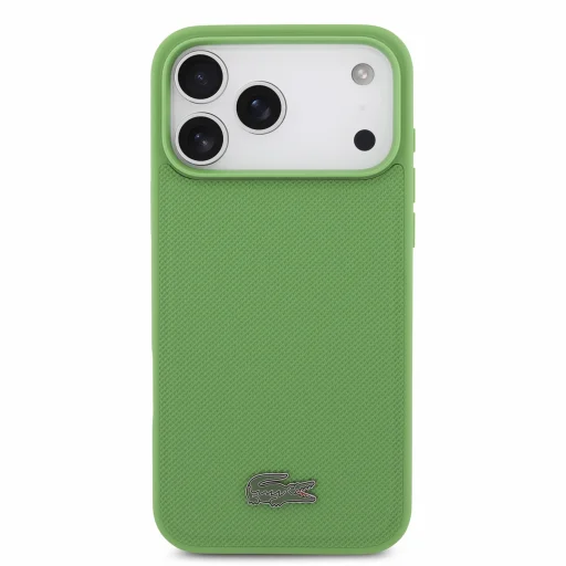  iPhone 18 Pro Max tárkonyzöld Lacoste Iconic Petit Pique PVC fém logós MagSafe tok - 3