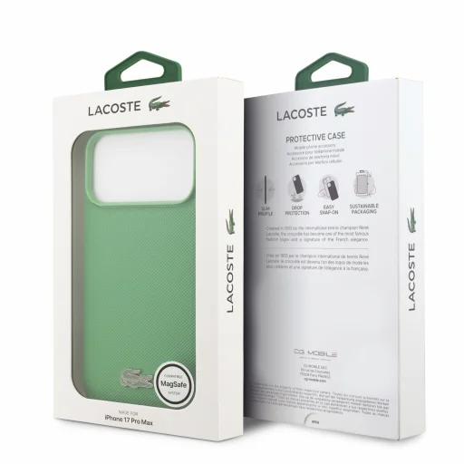  iPhone 18 Pro Max tárkonyzöld Lacoste Iconic Petit Pique PVC fém logós MagSafe tok - 7