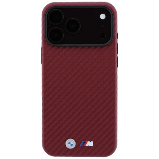 Apple iPhone 18 Pro / 17 Pro bordový BMW M Carbon Metal Logo MagSafe kryt - 3