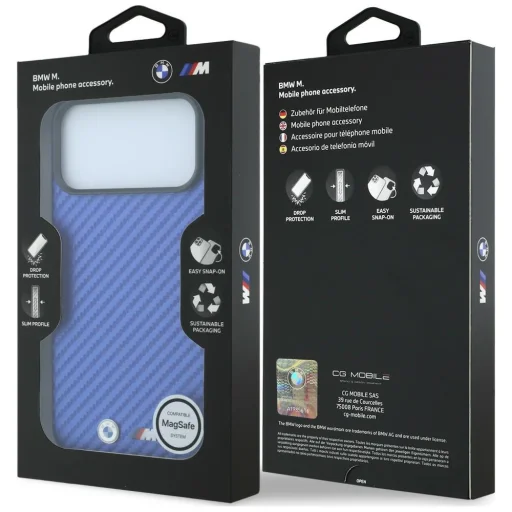  BMW iPhone 18 Pro / 17 Pro kék M Carbon Metal Logo MagSafe tok - 8
