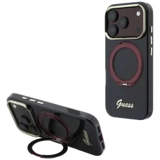 Apple iPhone 18 Pro Max / 17 Pro Max bordové puzdro Guess IML Ring Stand 360 Script Metal Logo MagSafe