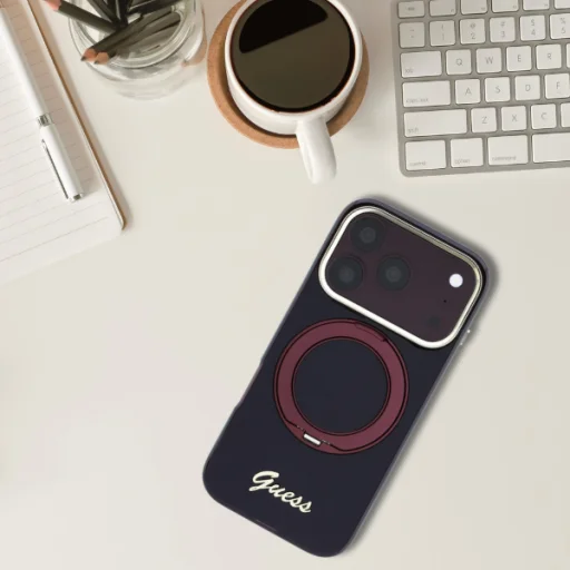 Apple iPhone 18 Pro / iPhone 17 Pro bordové puzdro Guess IML Ring Stand 360 Script Metal Logo MagSafe - 12