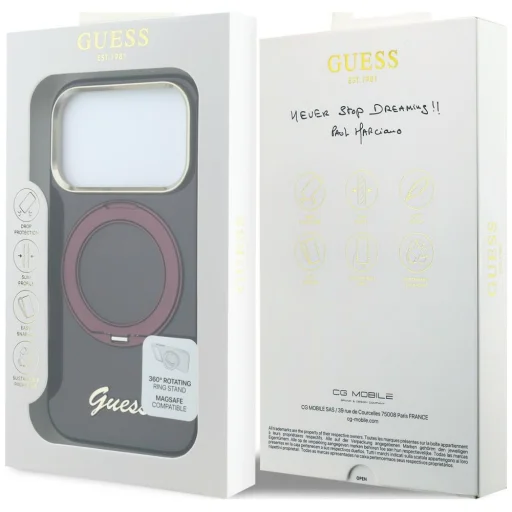Apple iPhone 18 Pro Max / 17 Pro Max bordové puzdro Guess IML Ring Stand 360 Script Metal Logo MagSafe - 8