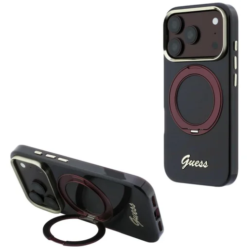 Apple iPhone 18 Pro Max / 17 Pro Max bordové puzdro Guess IML Ring Stand 360 Script Metal Logo MagSafe - 1