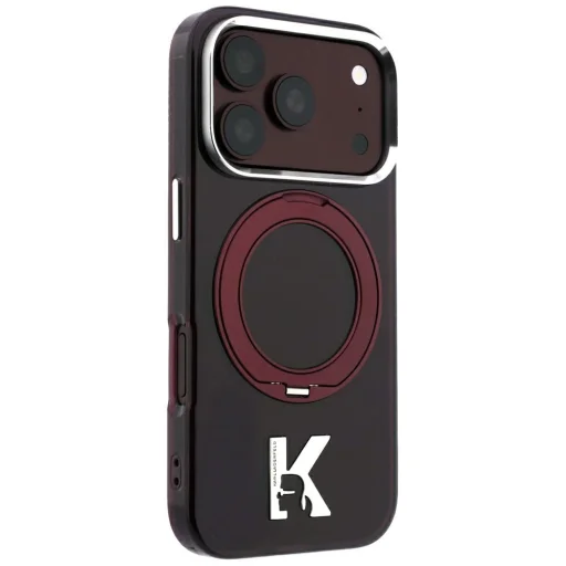  Apple iPhone 18 Pro / 17 Pro burgundi Karl Lagerfeld IML Ring Stand 360 Kameo Metal MagSafe tok - 1