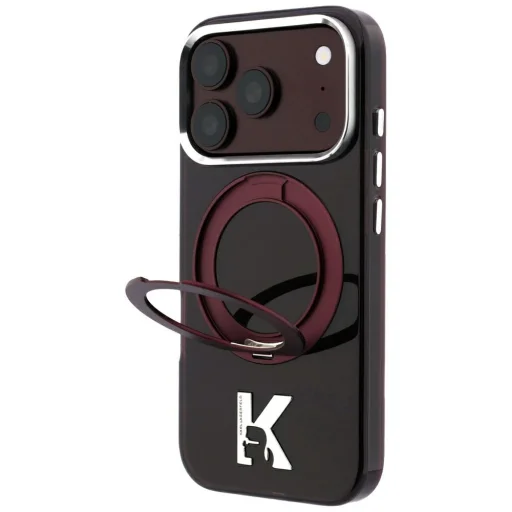  Apple iPhone 18 Pro / 17 Pro burgundi Karl Lagerfeld IML Ring Stand 360 Kameo Metal MagSafe tok - 3