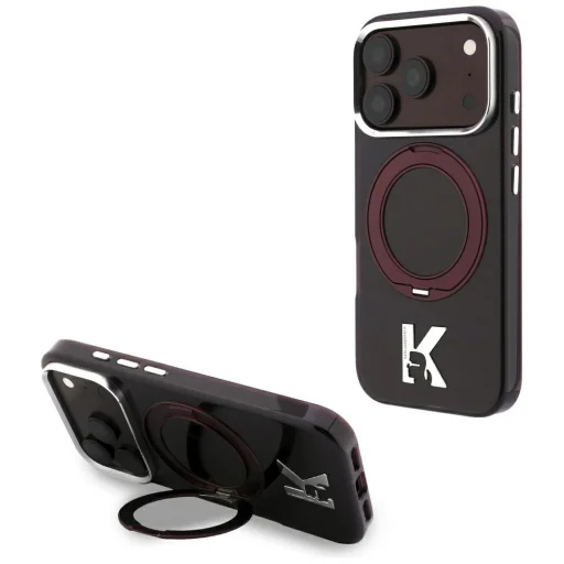 Apple iPhone 18 Pro / 17 Pro burgundi Karl Lagerfeld IML Ring Stand 360 Kameo Metal MagSafe tok - 5