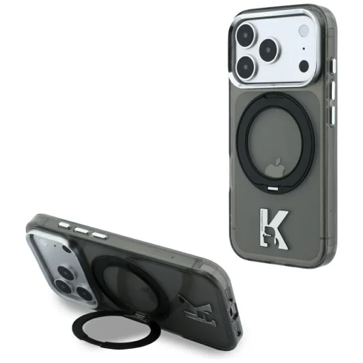  iPhone 18 Pro / 17 Pro fekete Karl Lagerfeld IML Ring Stand 360 Kameo Metal MagSafe tok - 3