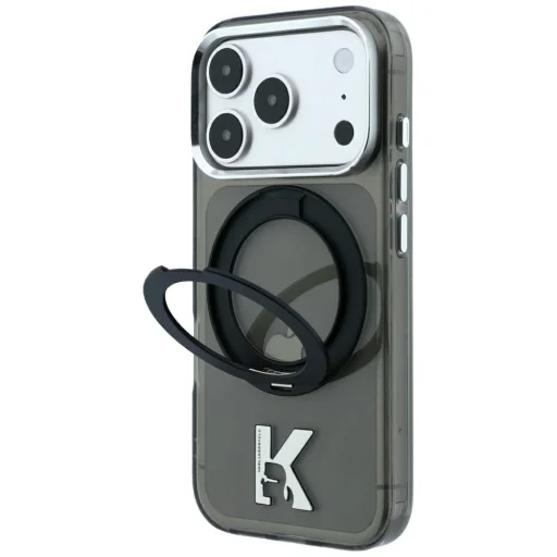  iPhone 18 Pro / 17 Pro fekete Karl Lagerfeld IML Ring Stand 360 Kameo Metal MagSafe tok - 1
