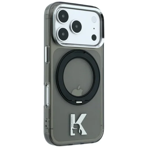  iPhone 18 Pro / 17 Pro fekete Karl Lagerfeld IML Ring Stand 360 Kameo Metal MagSafe tok - 5