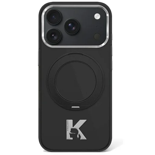 iPhone 18 Pro / 17 Pro čierne Karl Lagerfeld IML Ring Stand 360 Kameo Metal MagSafe puzdro - 1