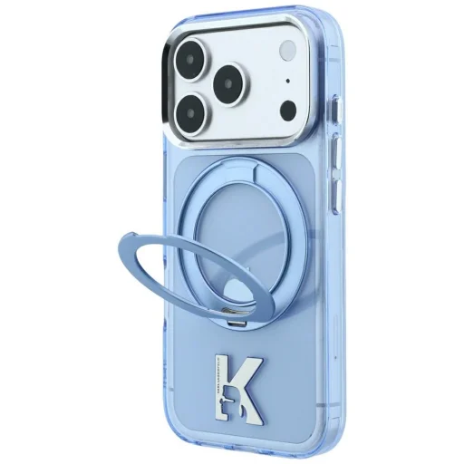 Apple iPhone 18 Pro / 17 Pro modrý Karl Lagerfeld IML Ring Stand 360 Kameo Metal MagSafe kryt - 1
