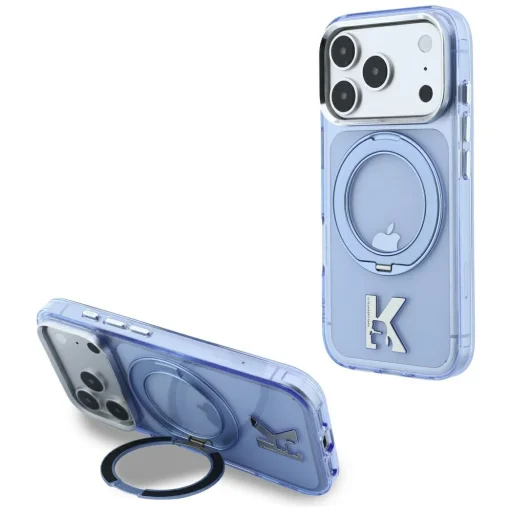 Apple iPhone 18 Pro / 17 Pro modrý Karl Lagerfeld IML Ring Stand 360 Kameo Metal MagSafe kryt - 2