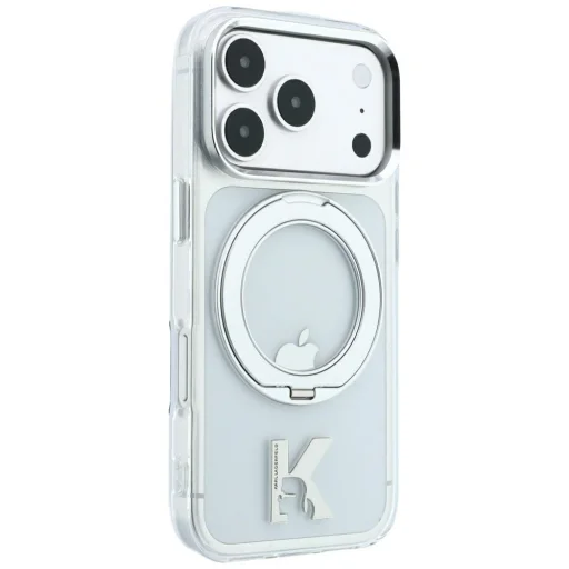  iPhone 18 Pro / 17 Pro Karl Lagerfeld IML Ring Stand 360 Kameo Metal MagSafe átlátszó tok - 4