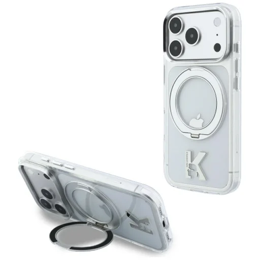  iPhone 18 Pro / 17 Pro Karl Lagerfeld IML Ring Stand 360 Kameo Metal MagSafe átlátszó tok - 5