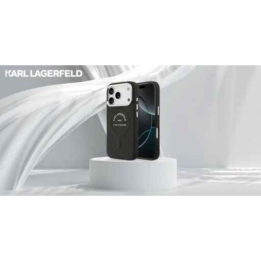 Apple iPhone 18 Pro / 17 Pro čierne Karl Lagerfeld Embossed Open Ring RSG Logo MagSafe puzdro - 9