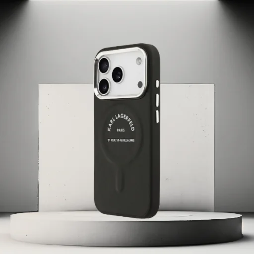 Apple iPhone 18 Pro / 17 Pro čierne Karl Lagerfeld Embossed Open Ring RSG Logo MagSafe puzdro - 11