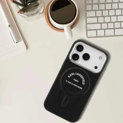 Apple iPhone 18 Pro / 17 Pro čierne Karl Lagerfeld Embossed Open Ring RSG Logo MagSafe puzdro - 12