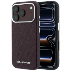 iPhone 18 Pro / 17 Pro bordový Karl Lagerfeld Grained Allover Logo Metal Elongated MagSafe pevný kryt