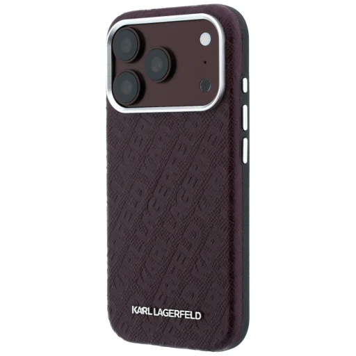 iPhone 18 Pro / 17 Pro bordový Karl Lagerfeld Grained Allover Logo Metal Elongated MagSafe pevný kryt - 2