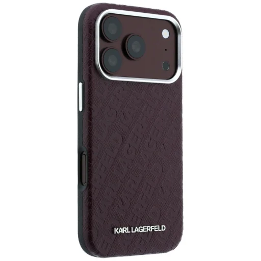iPhone 18 Pro / 17 Pro bordový Karl Lagerfeld Grained Allover Logo Metal Elongated MagSafe pevný kryt - 4